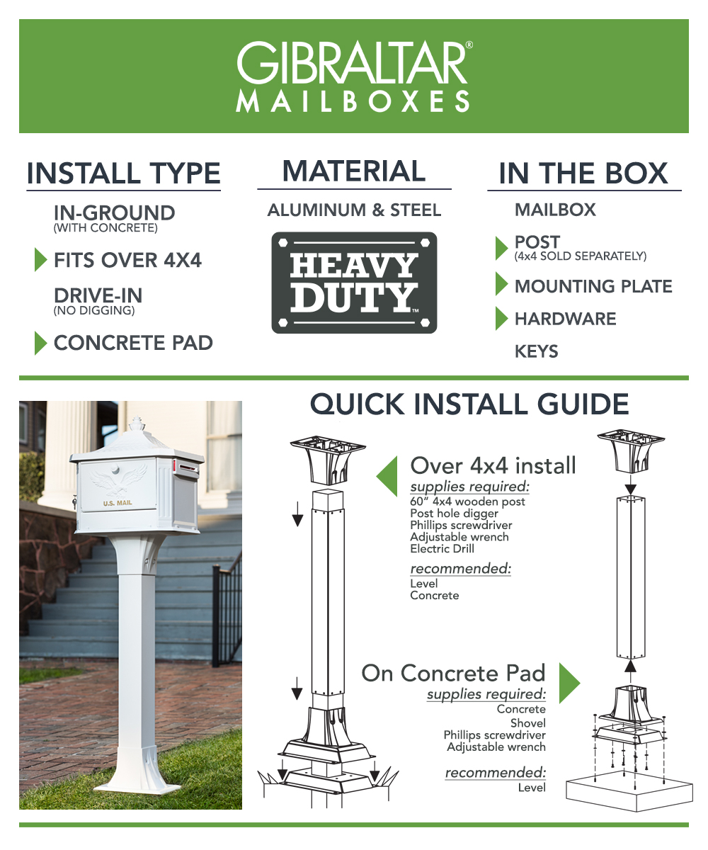 Gibraltar Mailboxes Callaway Aluminum Adjustable Mailbox Post in White